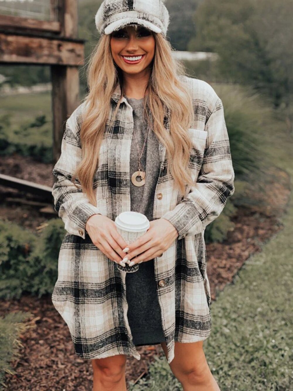 IMPRESSIONS Cozy Zone Plaid Jacket & Matching Cabbie Hat